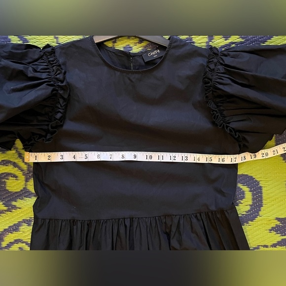 Chepé Made In Italy Black 100% Poplin Cotton Puff Sleeve Black Midi Dress Sz XS - Picture 13 of 14